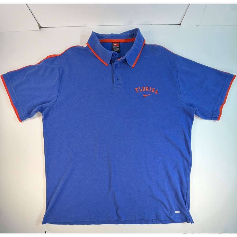 Nike Team Florida Gators Polo Shirt Mens XXL Blue Orange Embroidered Swoosh